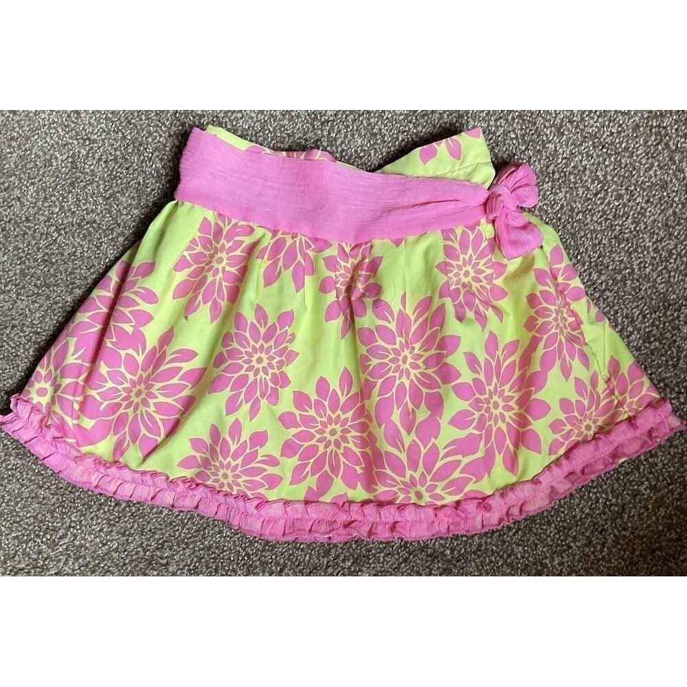 Trish Scully Pink And Green Floral Lined‎ Skirt Girls Size 3T